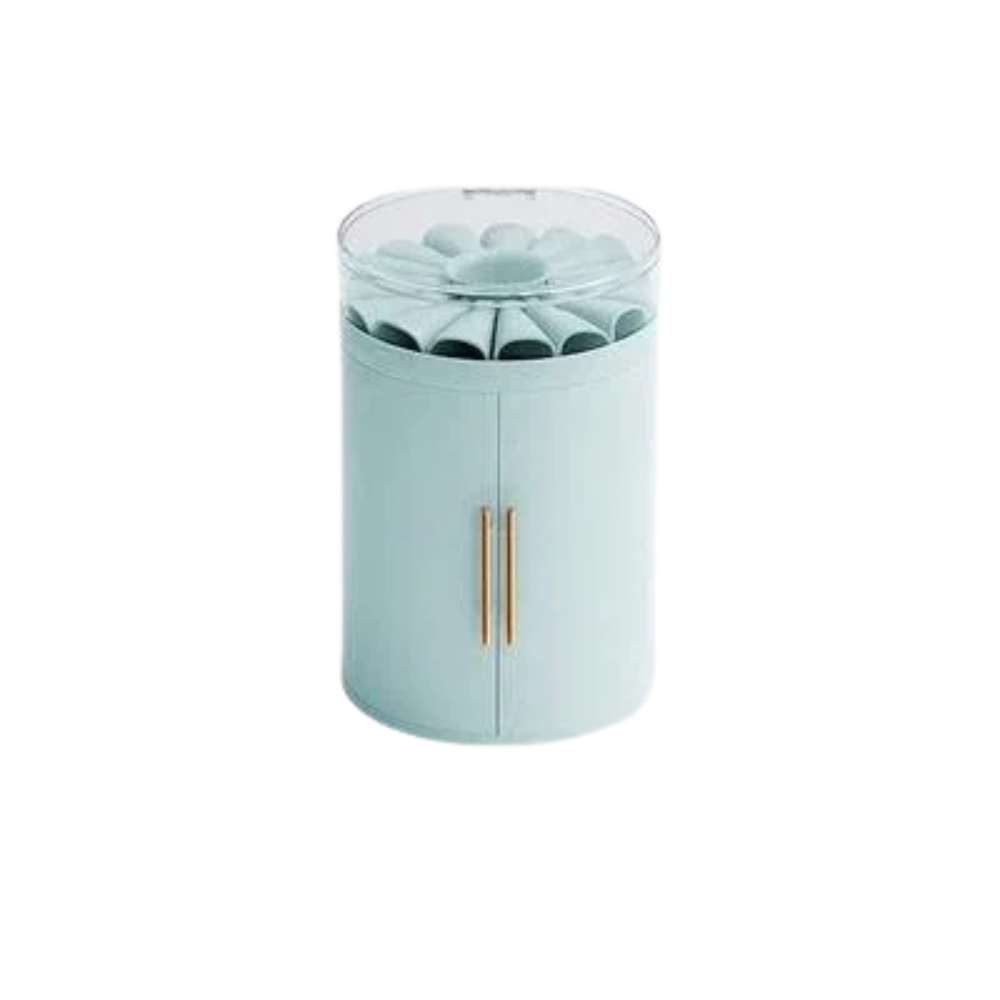 Rotating Jewelry Storage Box Desktop Organizer with Transparent Lid Multi-Layer Cosmetic and Accessories Holder – Blue