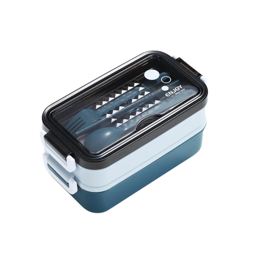 Lunch Box 3 Compartment Stainless Steel Leak Resistant Food Container Microwave Compatible – Blue
