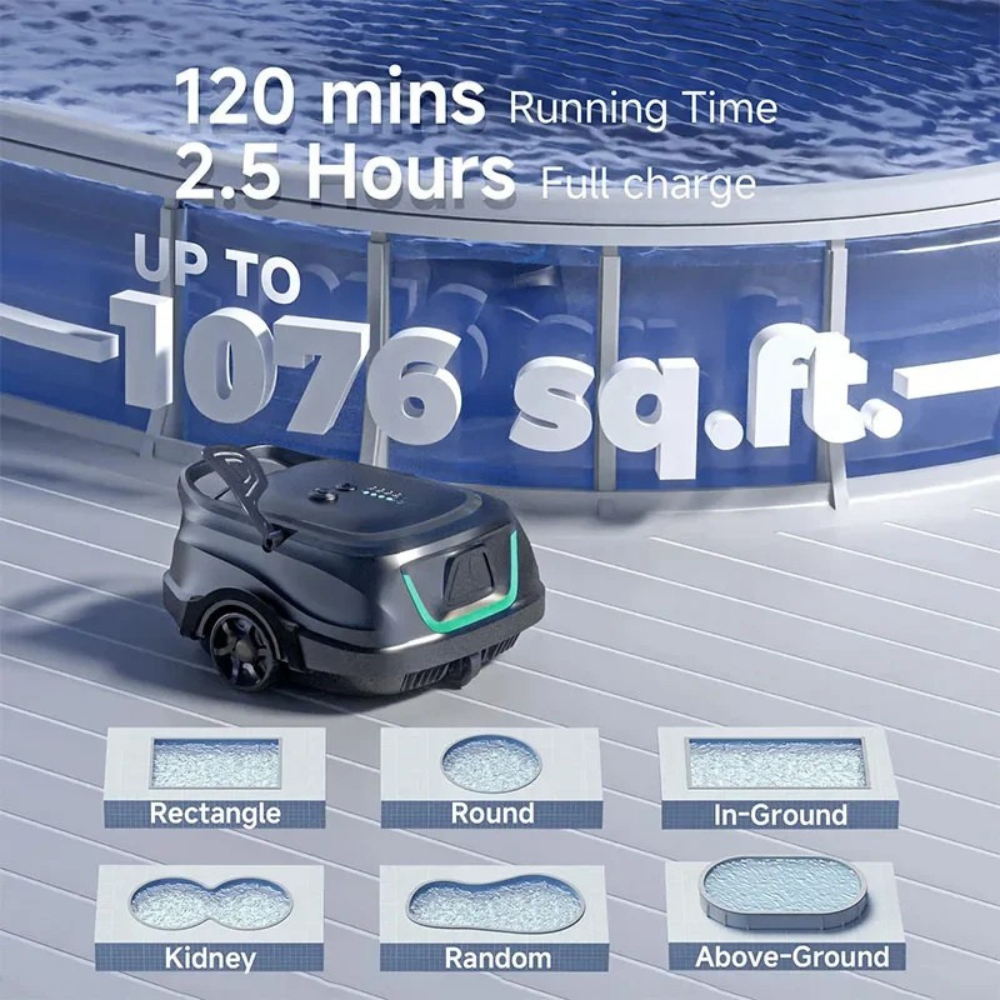 Pool Vacuum Robot 2600mAh Cordless Automatic Cleaner with Dual-Layer Filtration and Smart Navigation