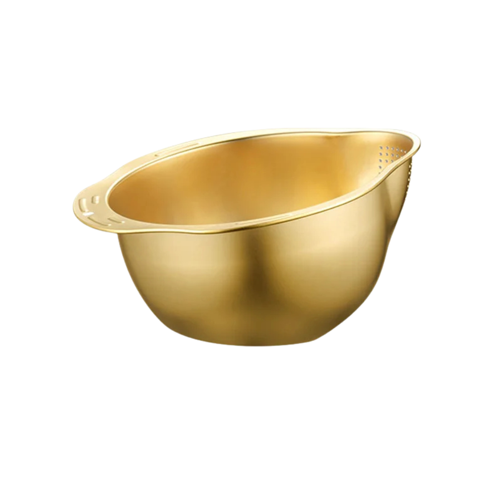 Rice Washer Strainer Bowl 304 Stainless Steel Washing Basin for Rice Fruits Vegetables and Grains – Gold