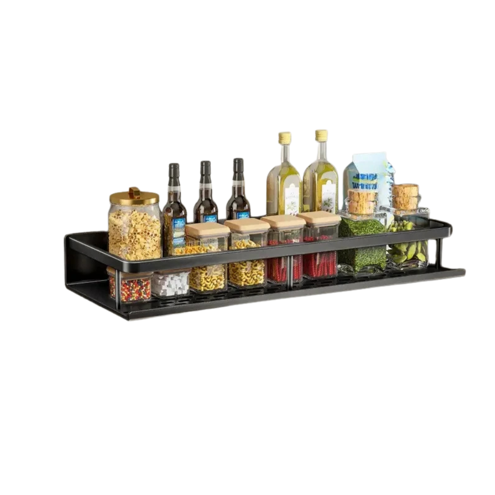 Wall Mounted Aluminum Kitchen Spice Rack with Hook Bar Storage Shelf Organizer – 40cm