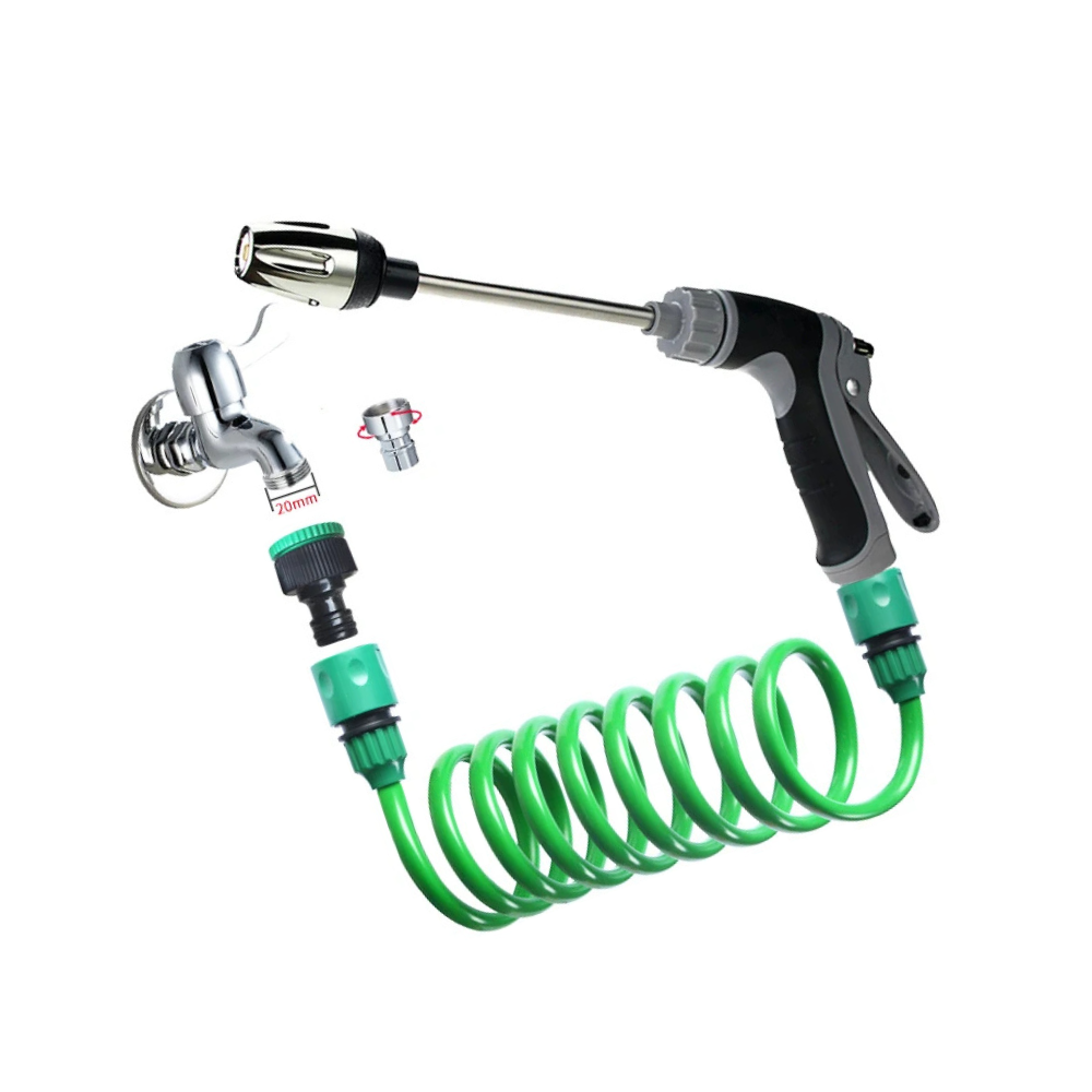 Telescopic Garden Spring Water Hose 15m EVA Flexible Coil Hose with Adjustable Spray Gun