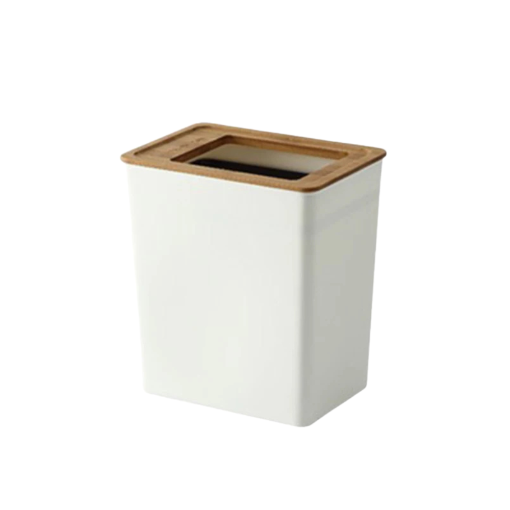7.5L Countertop Waste Bin with Wooden Lid Tissue Holder Kitchen Bathroom Storage Bin