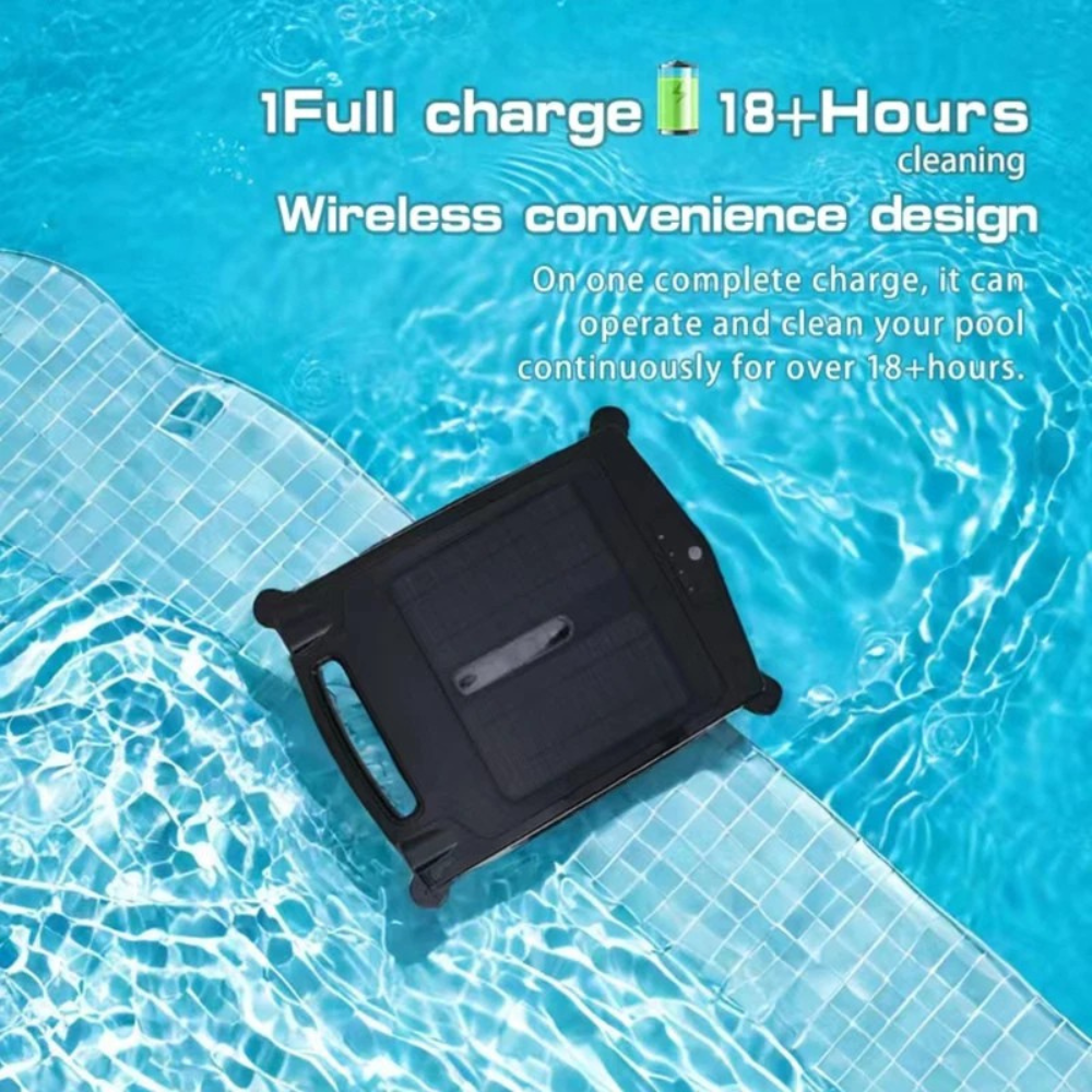 Pool Skimmer Robot 5000mAh Solar Powered Automatic Surface Cleaner with App Control – Black
