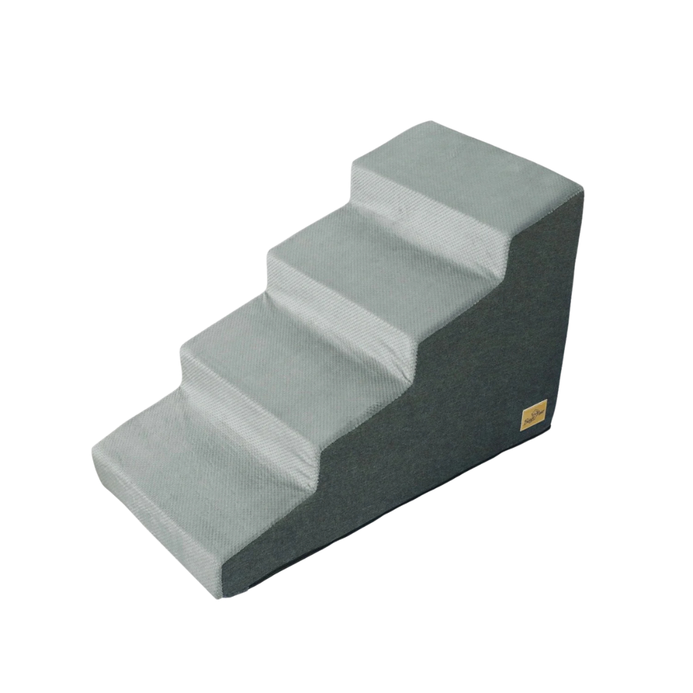 4 Step Non-Slip Dog Stairs Ramp with Washable Cover Soft Foam Pet Steps for Sofa Bed and Couch – Grey