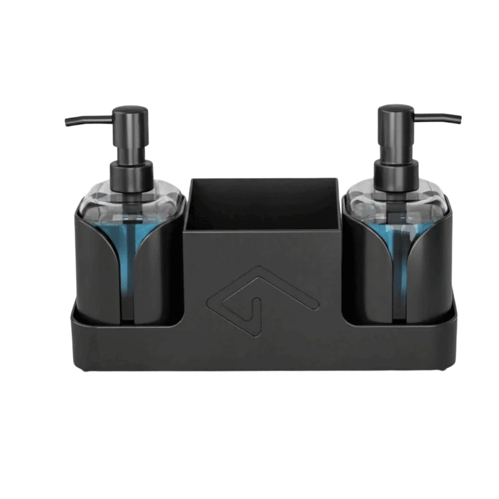 2 in 1 Kitchen Soap Dispenser with Sponge Holder Refillable Sink Caddy and Storage Tray – Black