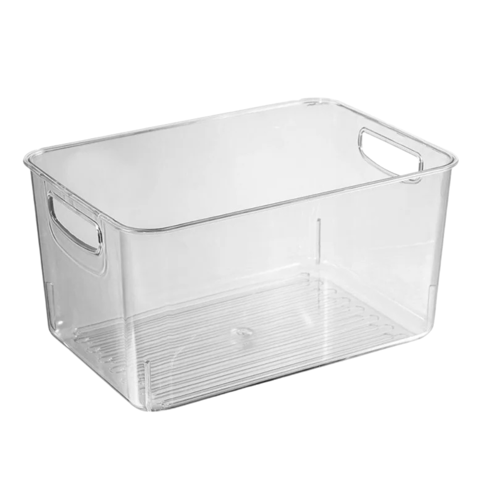Large Refrigerator Storage Bin Transparent Stackable Food Organizer Container with Carry Handles