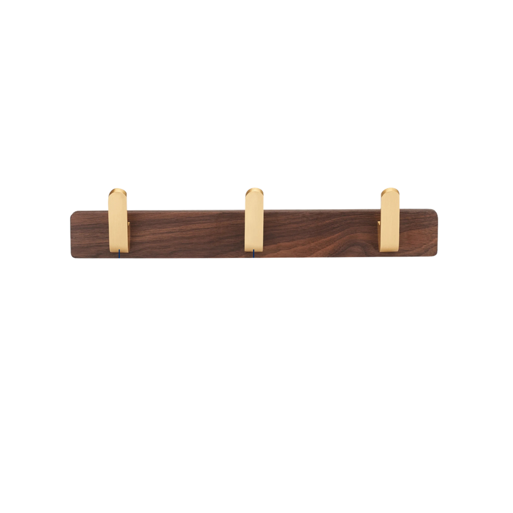 Walnut Wood Wall Coat Rack with 3 Gold Hooks Vintage Wall Mounted Towel and Key Holder