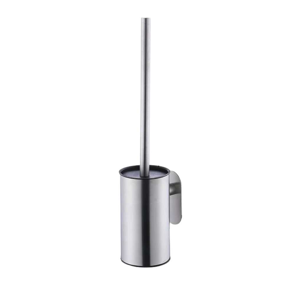 Wall Mounted Toilet Brush with Holder No Drill Stainless Steel Handle Bathroom Cleaning Brush Set – Silver