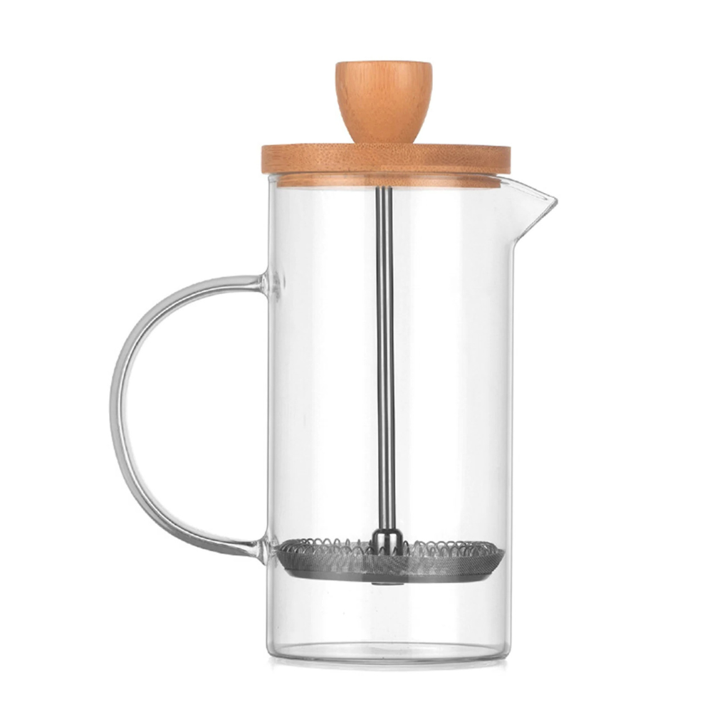 French Press Coffee Maker 350ml Borosilicate Glass Coffee and Tea Press with Bamboo Lid