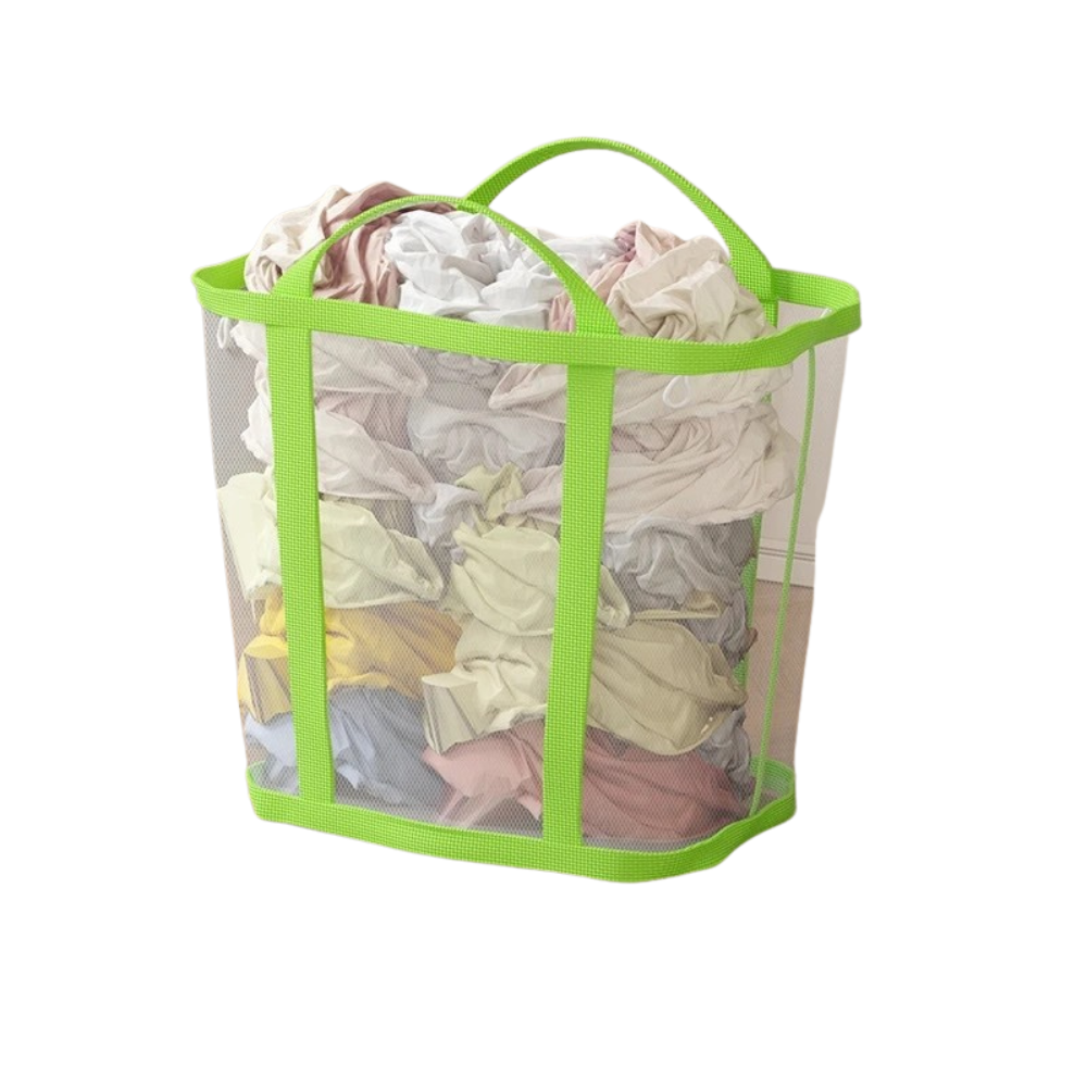 Foldable Mesh Laundry Basket Large Capacity Portable Clothes Hamper with Handles – Green