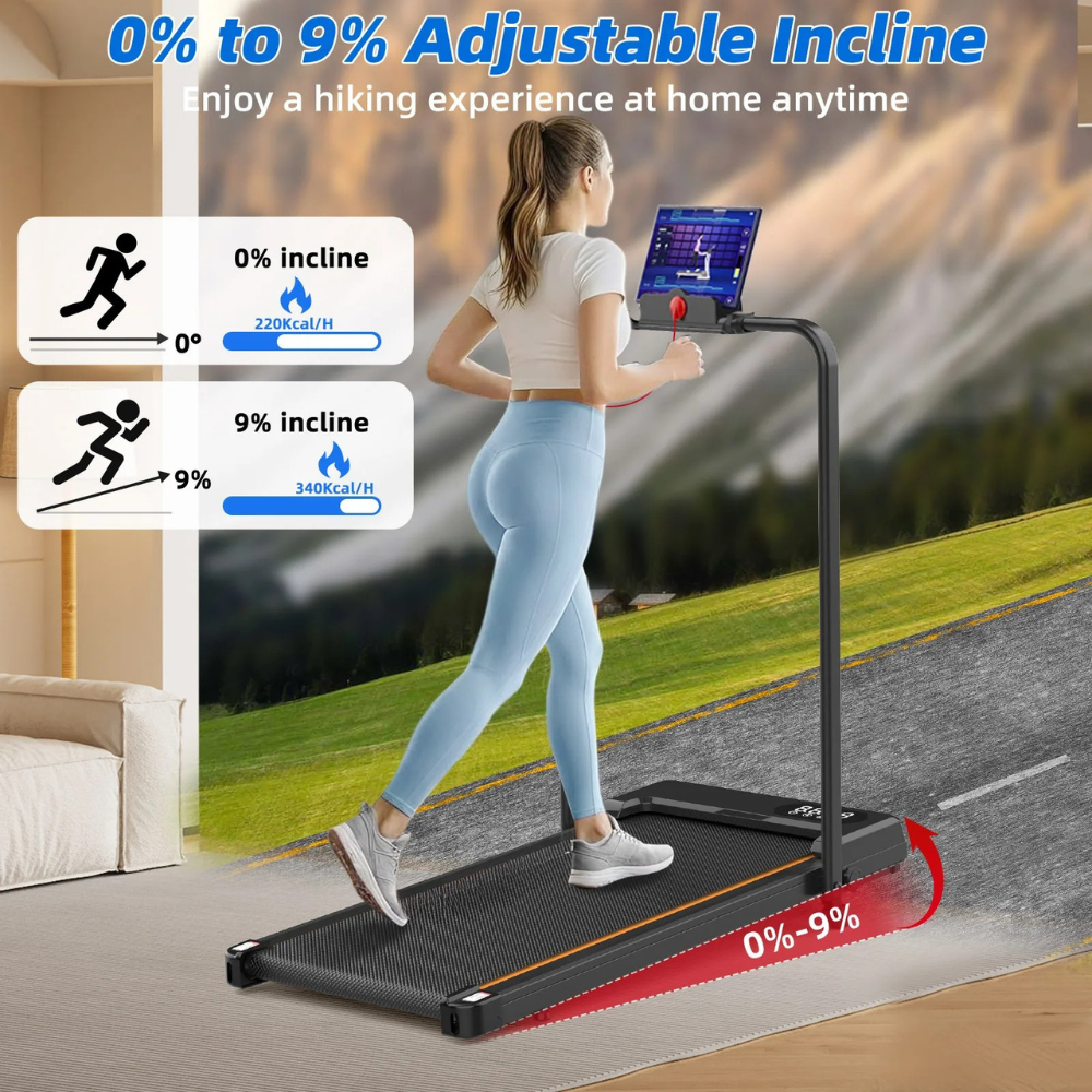 Treadmill 150kg Capacity Foldable Running Machine with 9% Incline and LED Display – Black