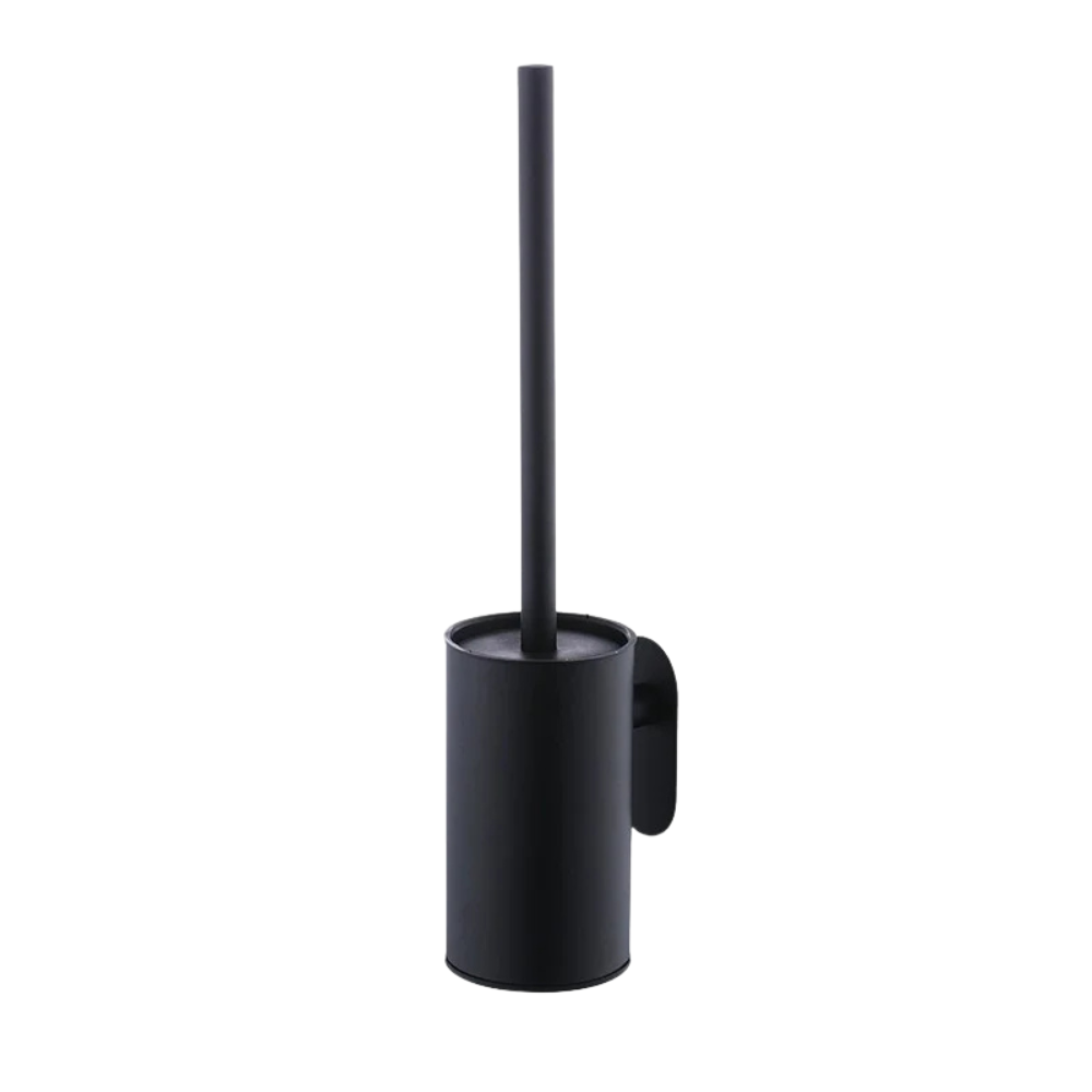 Wall Mounted Toilet Brush with Holder No Drill Stainless Steel Handle Bathroom Cleaning Brush Set – Black