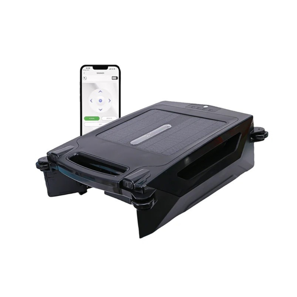 Pool Skimmer Robot 5000mAh Solar Powered Automatic Surface Cleaner with App Control – Black
