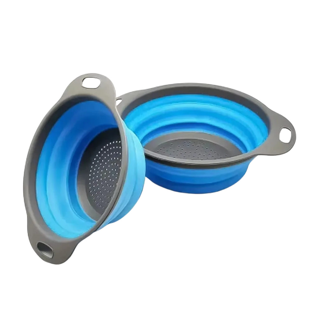 Collapsible Silicone Colander Foldable Fruit Vegetable Drain Basket 30cm Kitchen Strainer – Blue