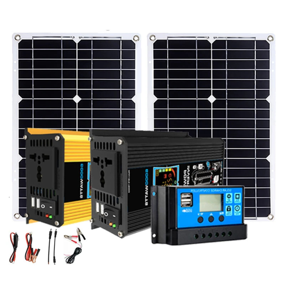 Solar Panel Kit 500W Inverter 2 × 300W Folding Solar Panels 30A Controller 12V to 220V – Black