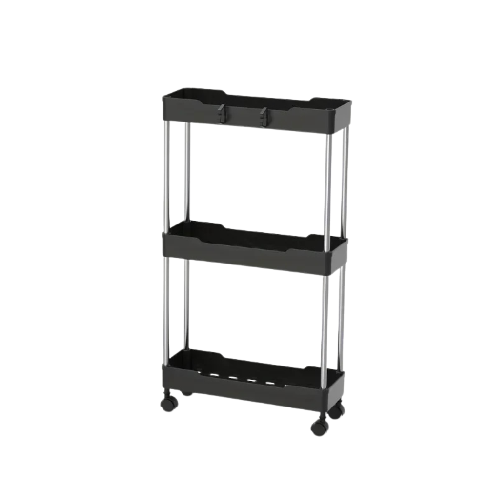 3 Tier Slim Rolling Storage Cart Utility Trolley with Wheels Bathroom Kitchen Organizer – Black