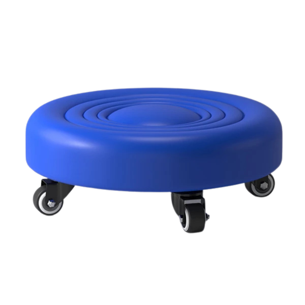 Low Rolling Stool with Universal Wheels PU Leather Cushioned Swivel Seat for Home Garage and Salon – Blue