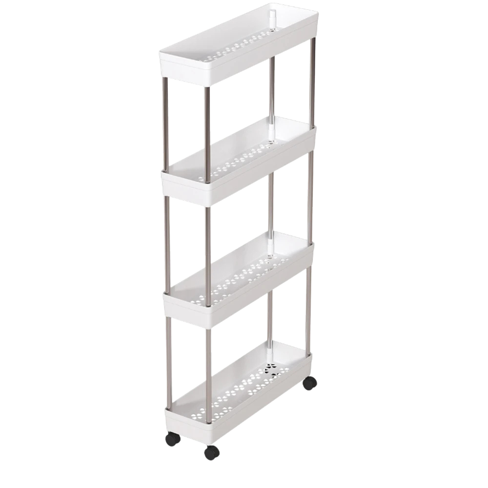 4 Tier Slim Rolling Storage Cart Movable Gap Organizer Shelf Rack for Kitchen Bathroom and Living Room – White