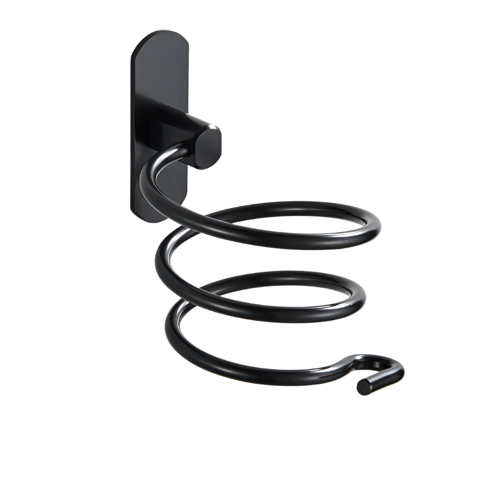 Wall Mounted Aluminum Hair Dryer Holder No Drill Bathroom Hair Dryer Rack Organizer – Black