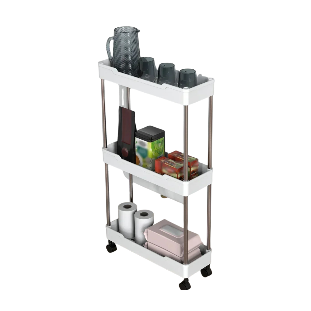 3 Tier Slim Rolling Storage Cart Utility Trolley with Wheels Bathroom Kitchen Organizer – White
