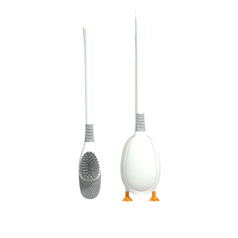 Silicone Toilet Brush Wall Mounted Flexible Deep Cleaning Toilet Brush with Holder – White