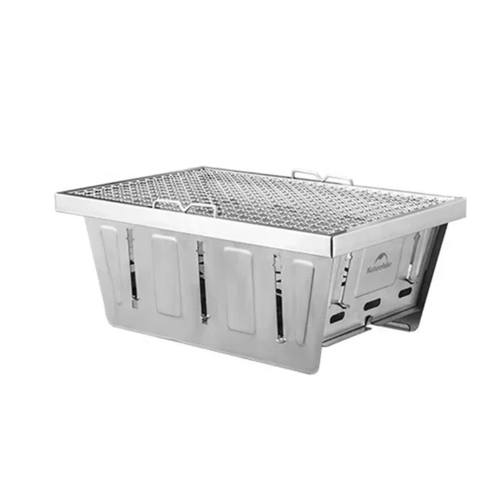 Camping BBQ Grill Foldable Stainless Steel Charcoal Barbecue Stove Portable Outdoor Cooker – Silver