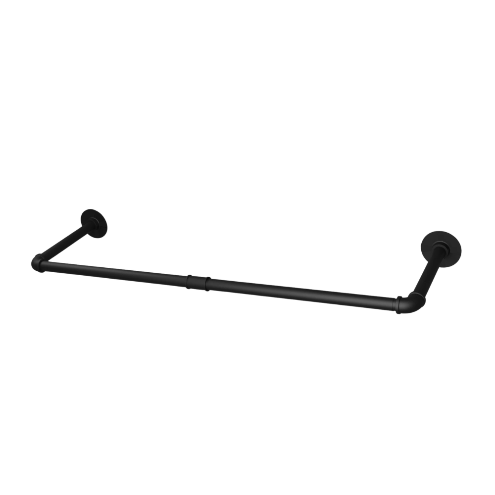 2 Pack Industrial Wall Mounted Clothes Rack Heavy Duty Metal Garment Hanging Rod with Hooks – Black