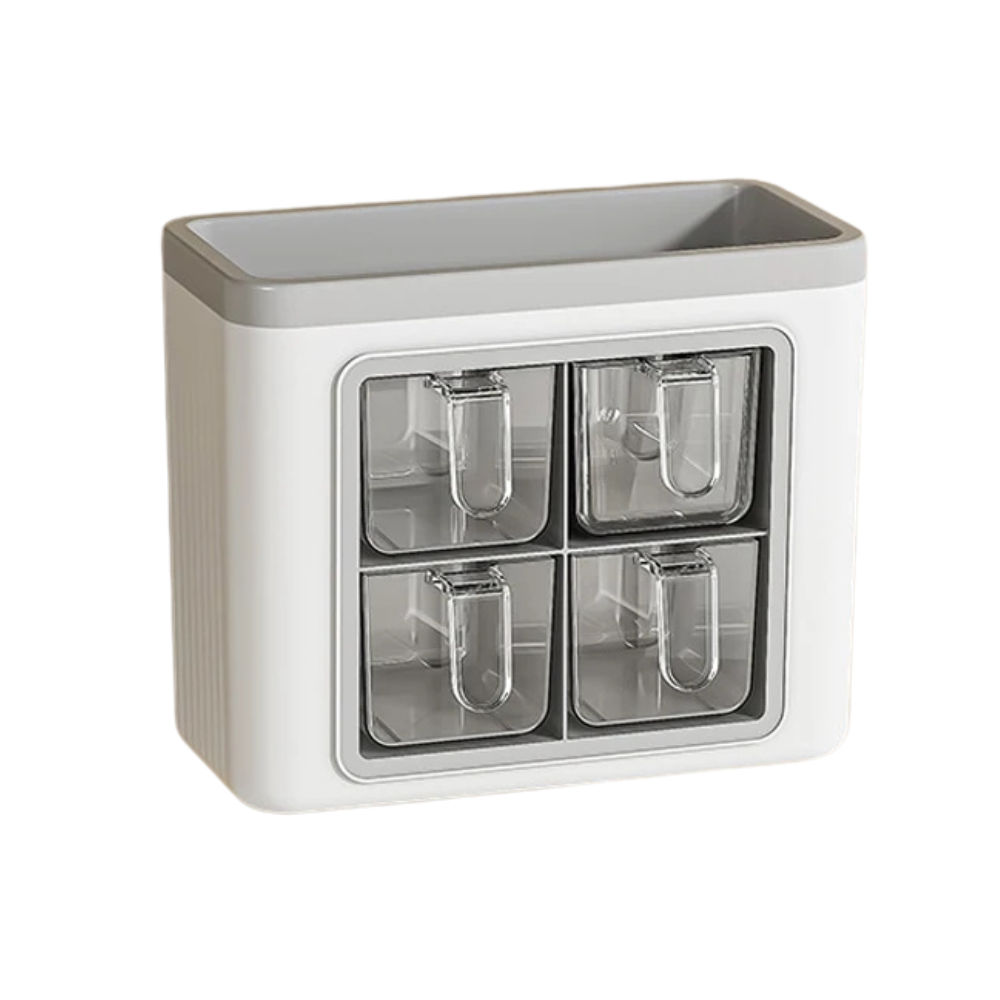 Seasoning Box 4 Compartment Wall Mounted Food Grade Spice Storage Container Rack – White