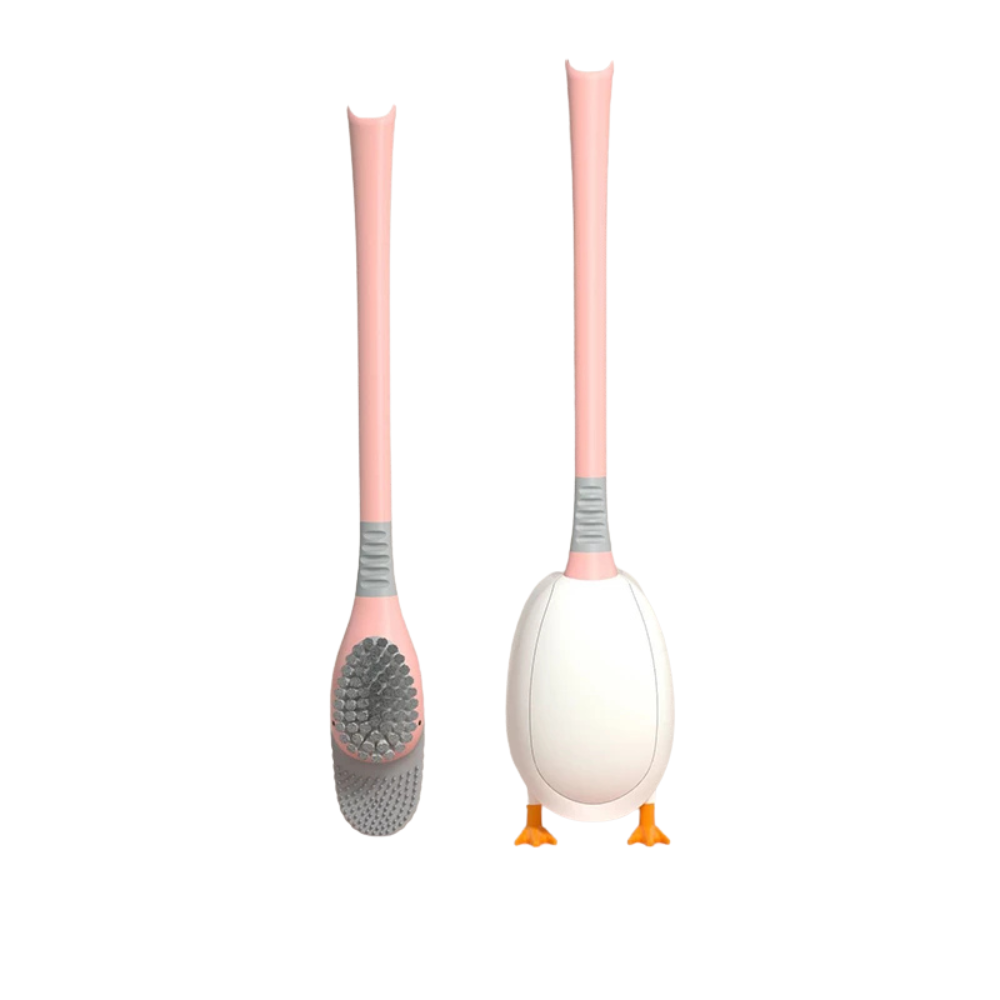 Silicone Toilet Brush Wall Mounted Flexible Deep Cleaning Toilet Brush with Holder – Pink
