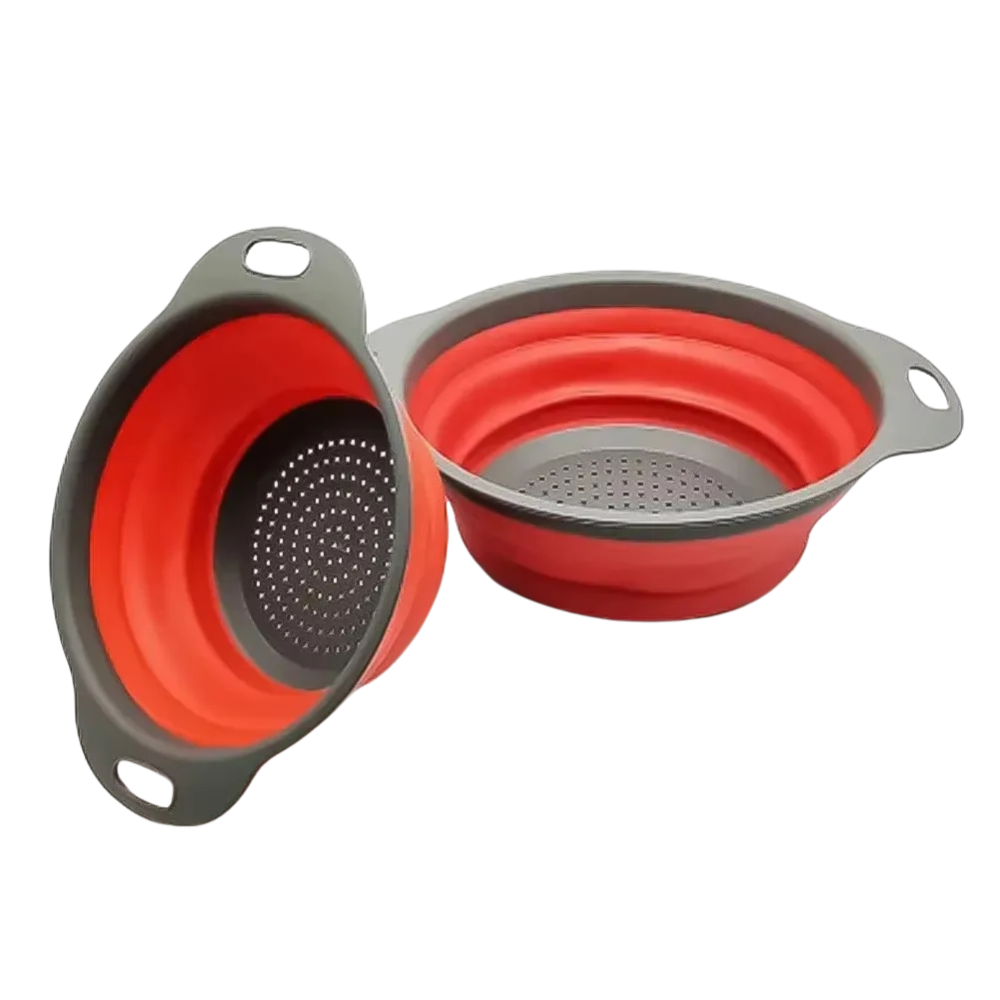 Collapsible Silicone Colander Foldable Fruit Vegetable Drain Basket 30cm Kitchen Strainer – Red