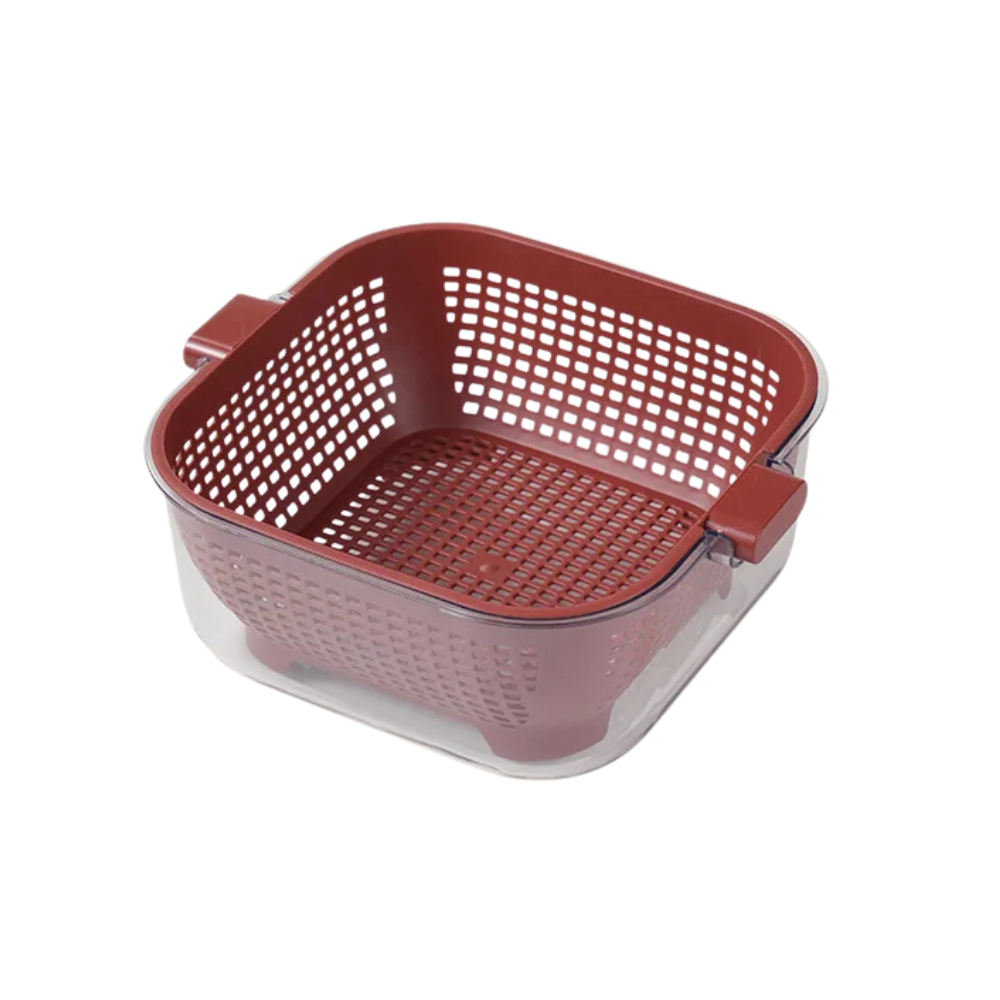 Kitchen Double Drain Wash Basket Large Capacity Fruit and Vegetable Washing Basin with Colander – Red