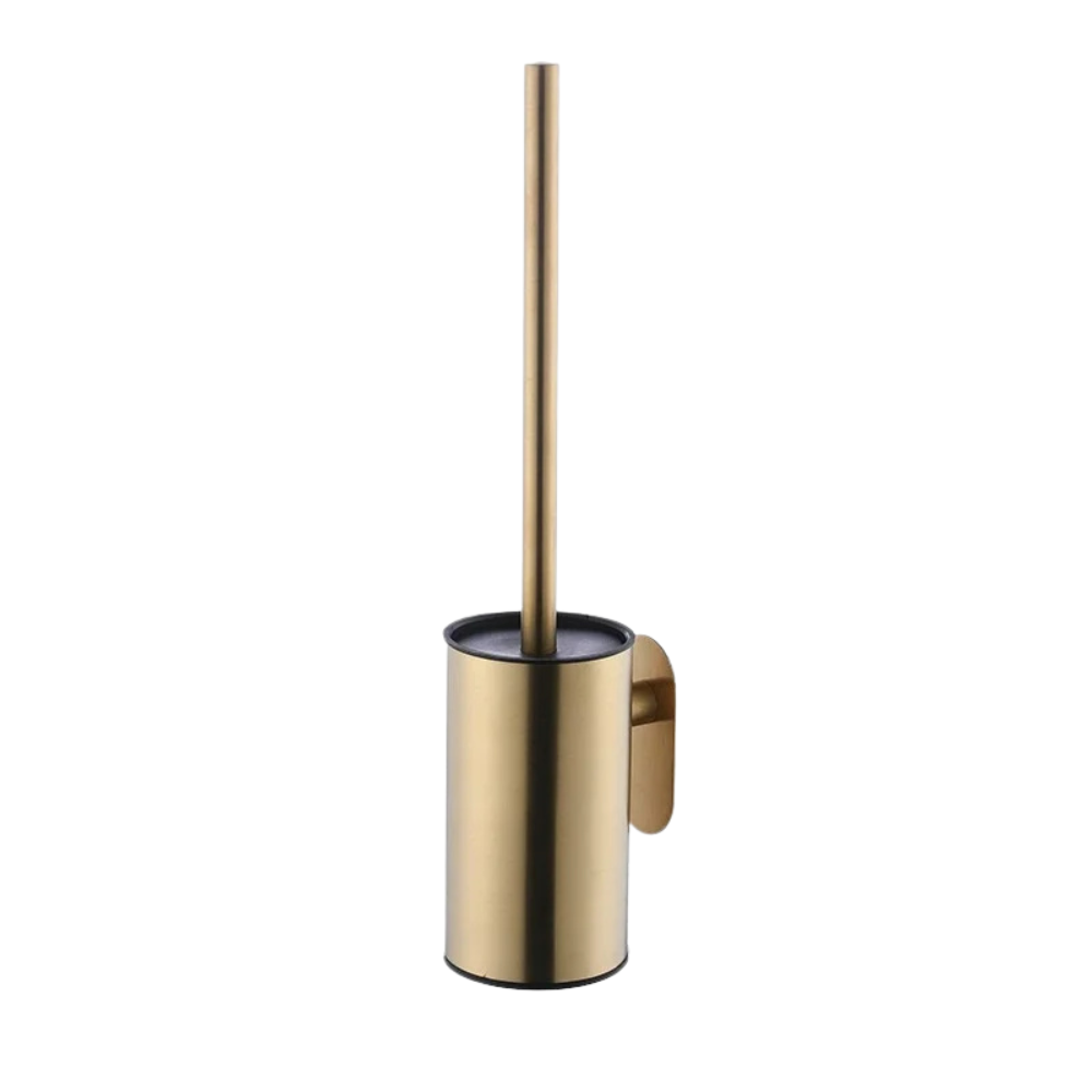 Wall Mounted Toilet Brush with Holder No Drill Stainless Steel Handle Bathroom Cleaning Brush Set – Gold