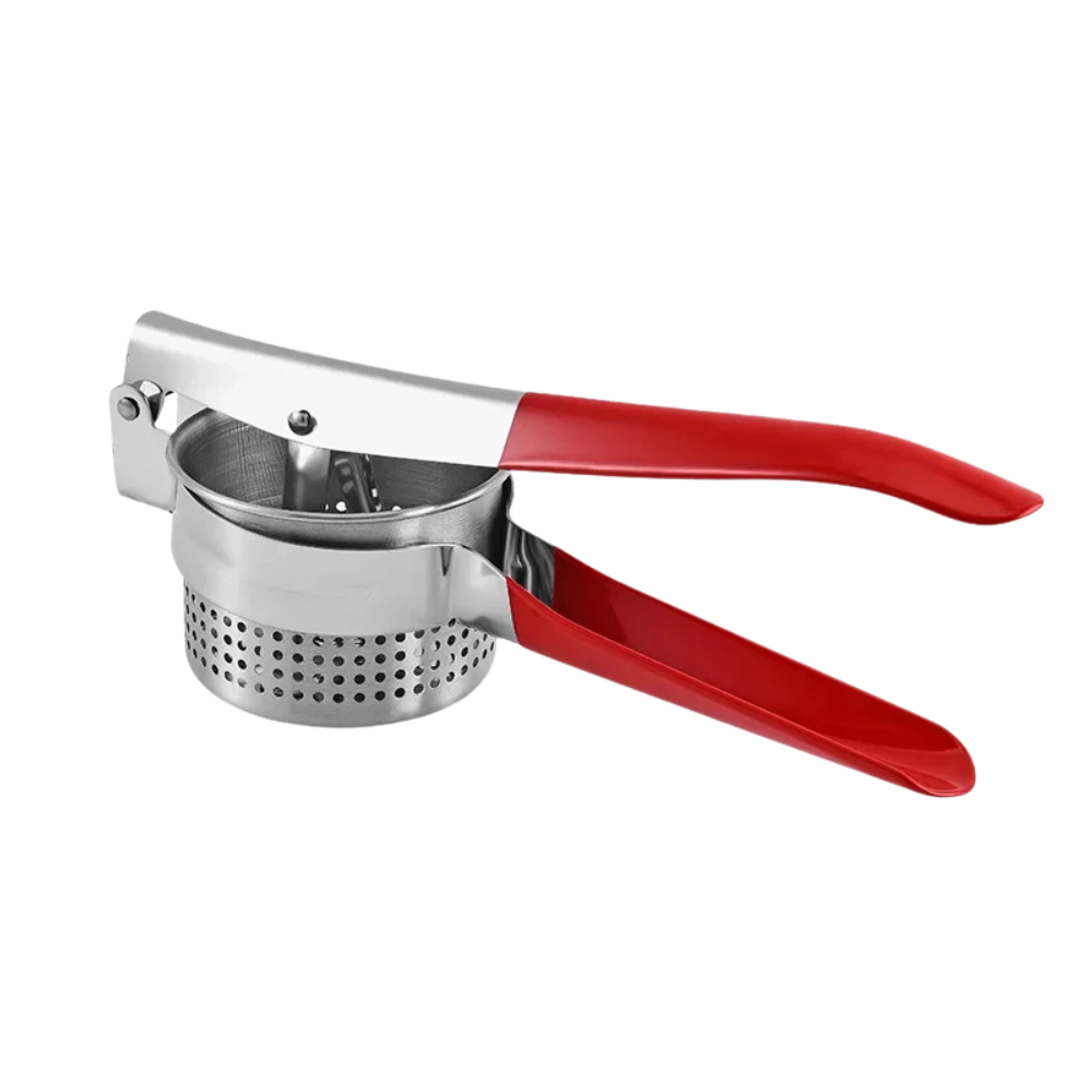 Stainless Steel Potato Ricer Manual Masher with 3 Interchangeable Discs – Red