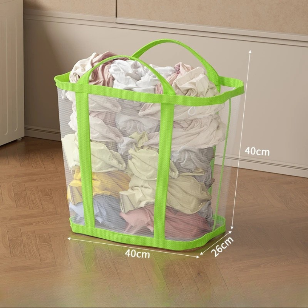 Foldable Mesh Laundry Basket Large Capacity Portable Clothes Hamper with Handles – Green