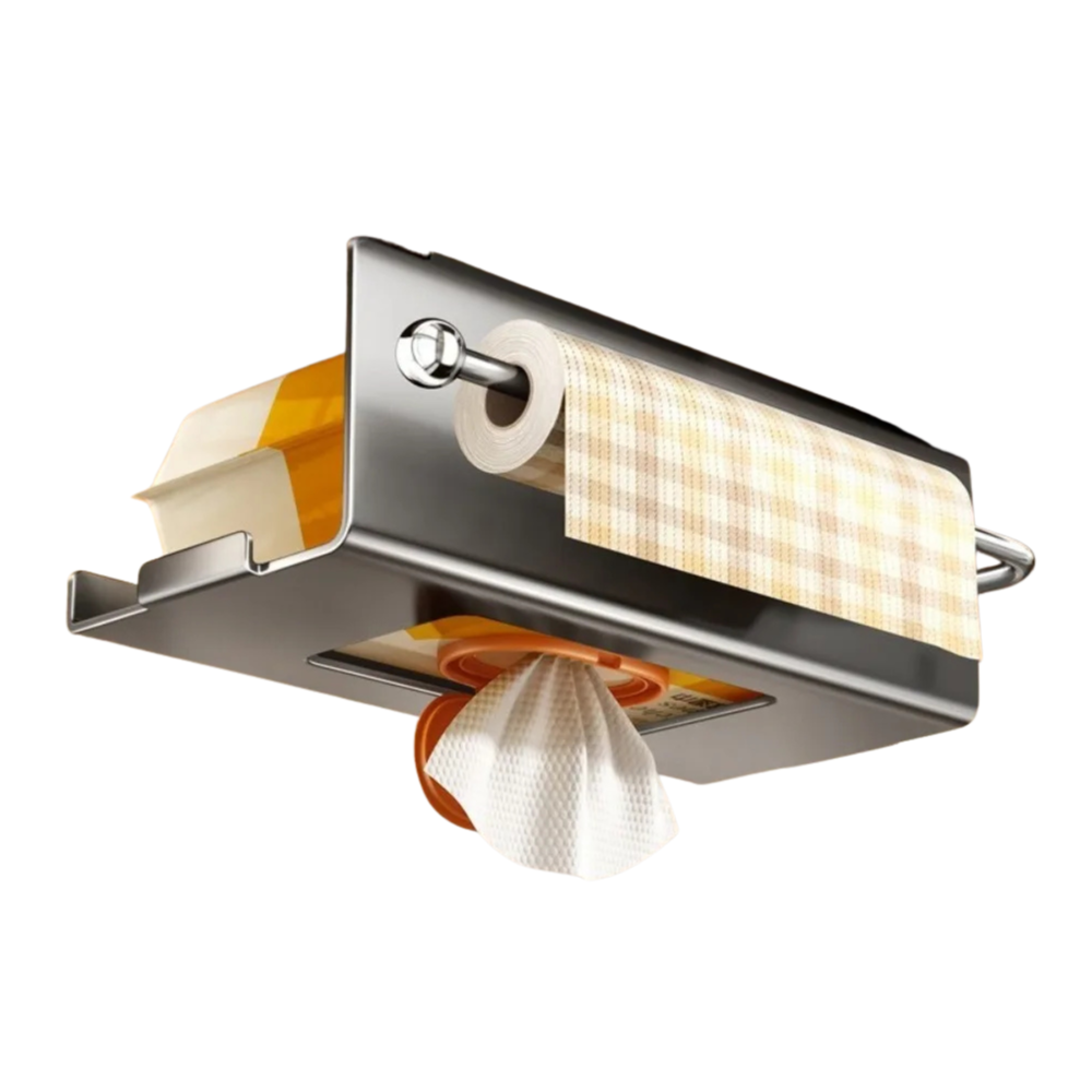 Carbon Steel Under Cabinet Paper Towel Holder Wall Mounted Hanging Kitchen Roll Rack Rustproof Waterproof – Grey