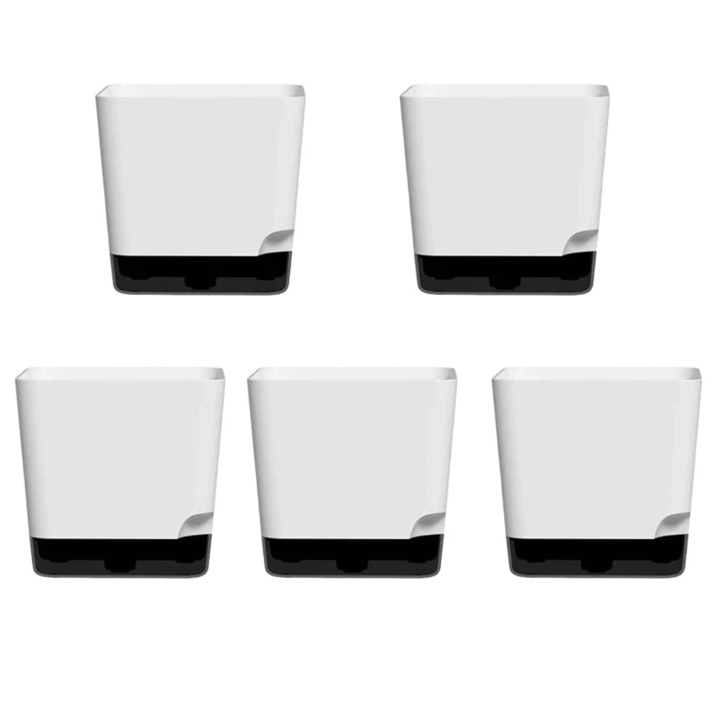 5 Pack Large Self Watering Plant Pots with Drainage Hole and Clear Reservoir Saucers