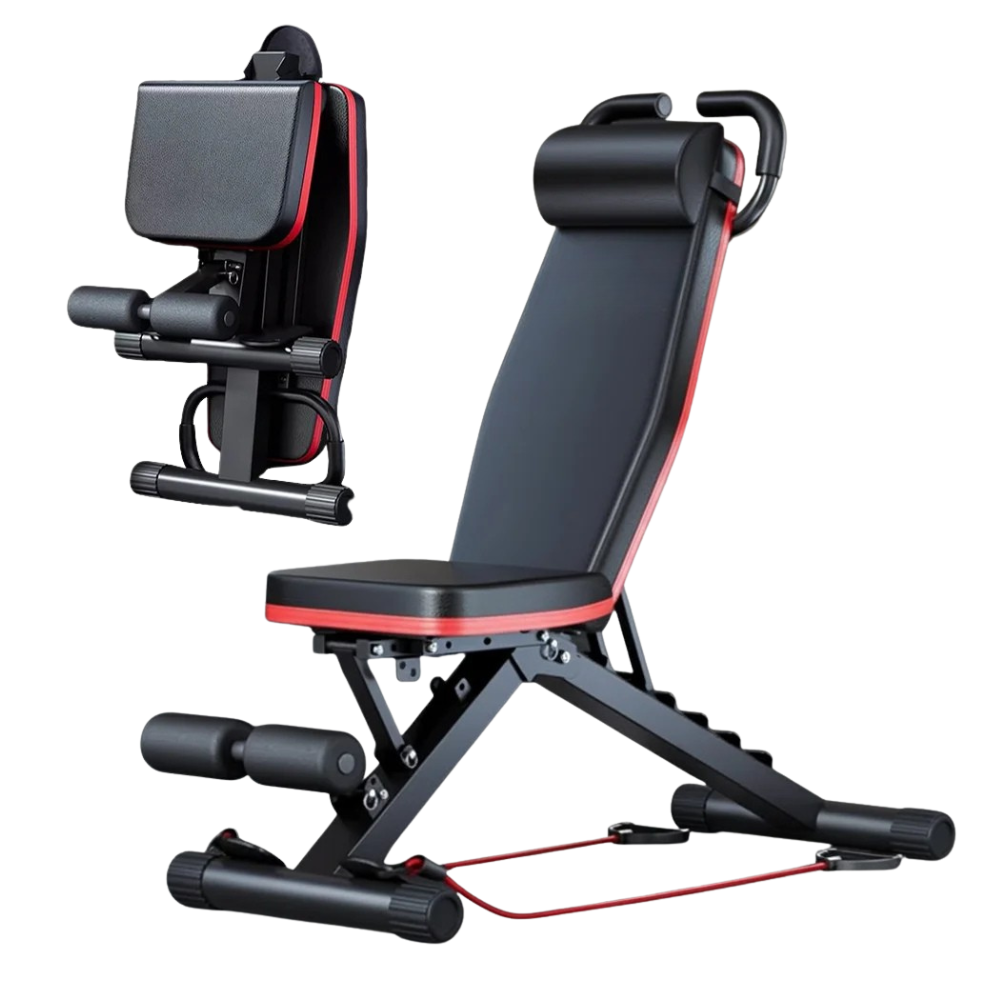 Adjustable Weight Bench Foldable Incline Decline Workout Bench with Resistance Bands – Black