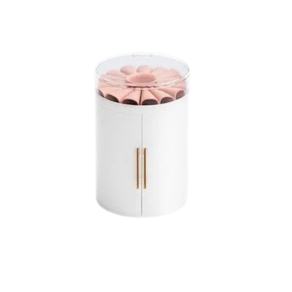 Rotating Jewelry Storage Box Desktop Organizer with Transparent Lid Multi-Layer Cosmetic and Accessories Holder – White