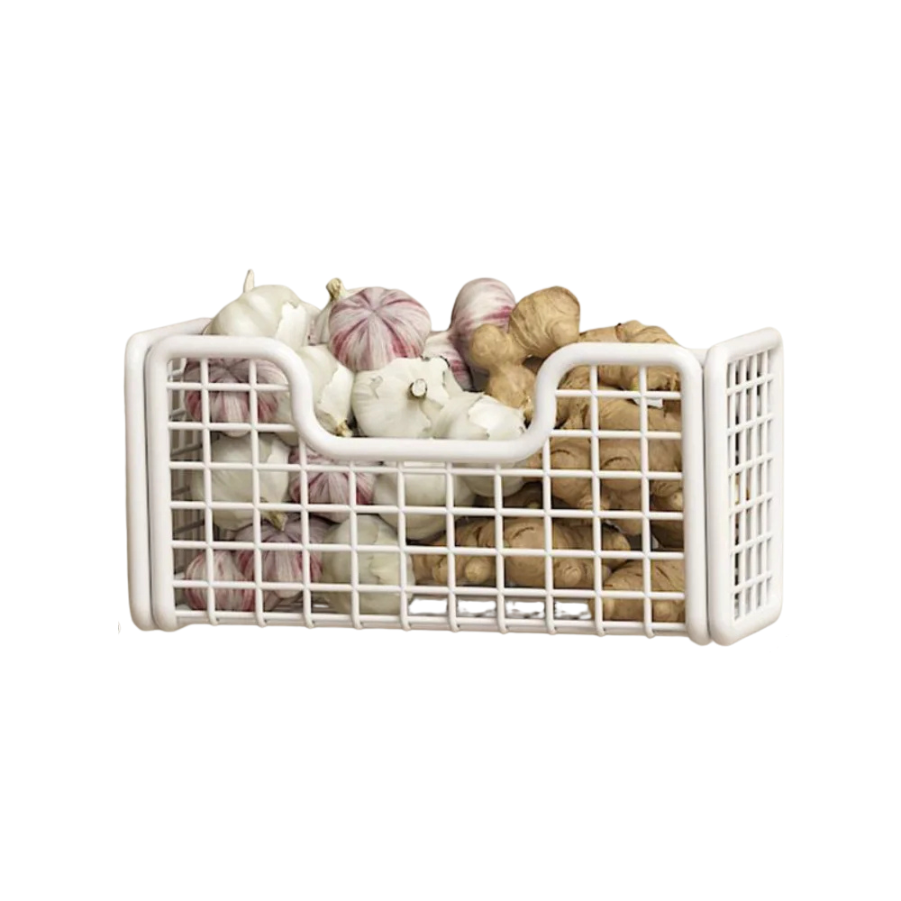 Cabinet Door Storage Rack Wall Mounted Punch Free Kitchen Organiser with 2 Adhesive Hooks – White