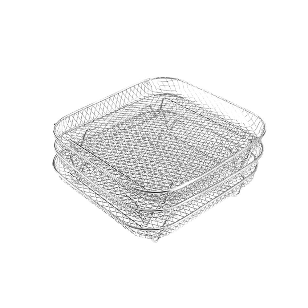 Air Fryer Rack Set 3 Tier Stackable 304 Stainless Steel Dehydrator Grill Basket Square
