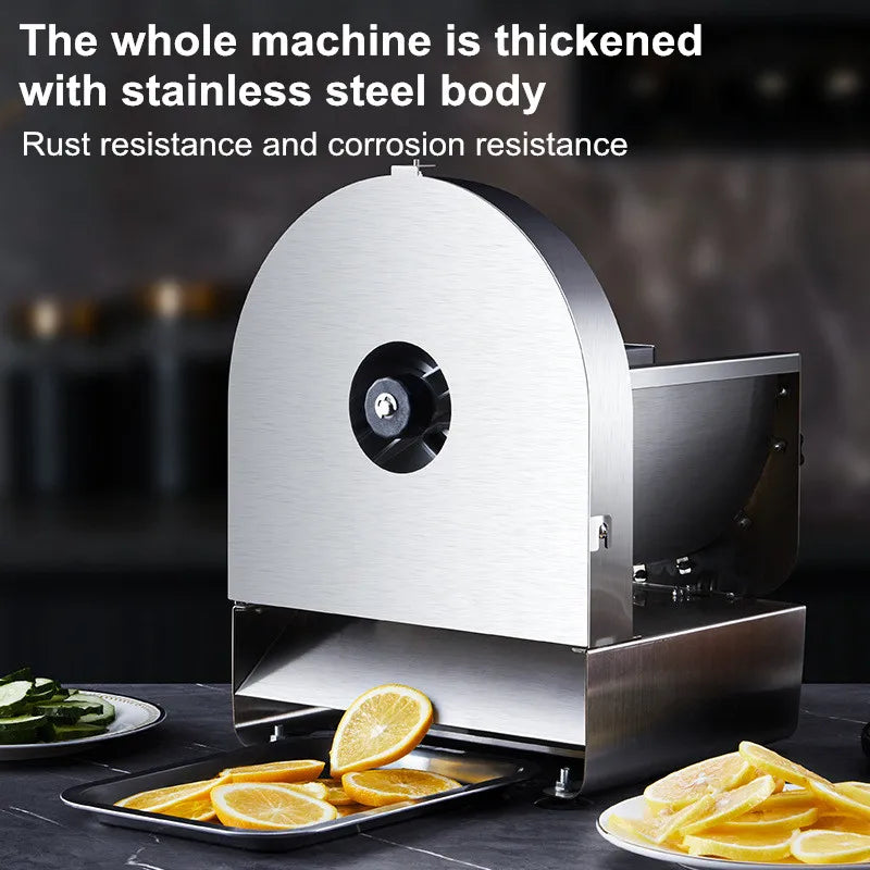 Electric & Manual Vegetable Slicer 220V Stainless Steel Multi-Blade Food Cutter - Gray