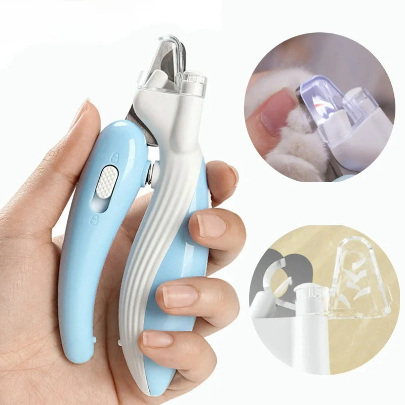 Pet Nail Clippers 13.3cm LED Light Stainless Steel Claw Trimmer Ergonomic Handle - Pink