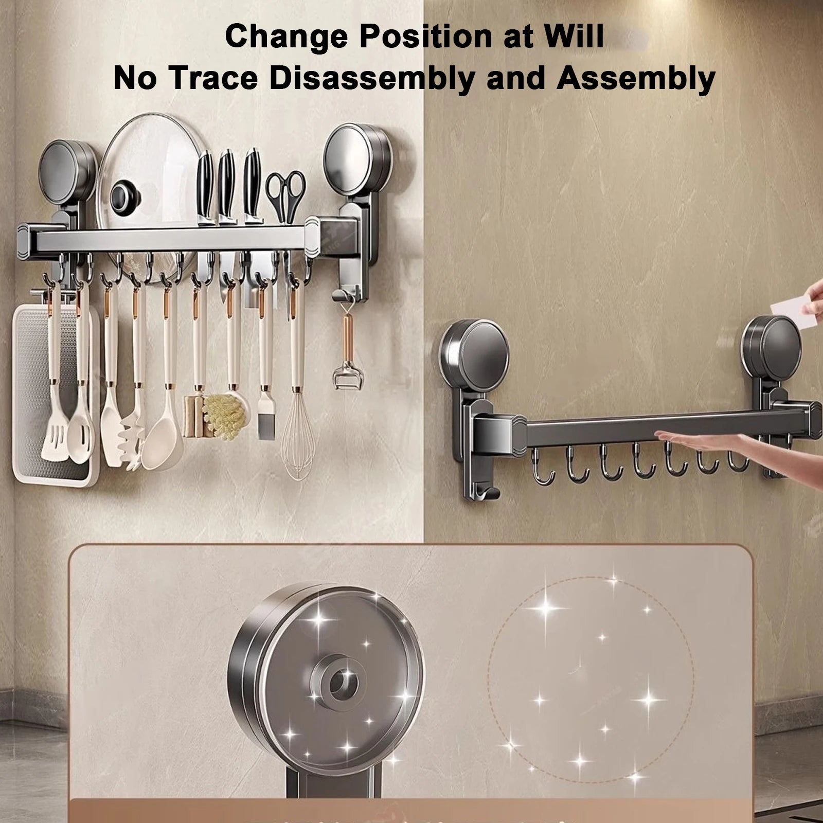 Kitchen Shelf 30cm Wall Mounted Drainage Storage Rack with 6 Hooks No Drill Installation