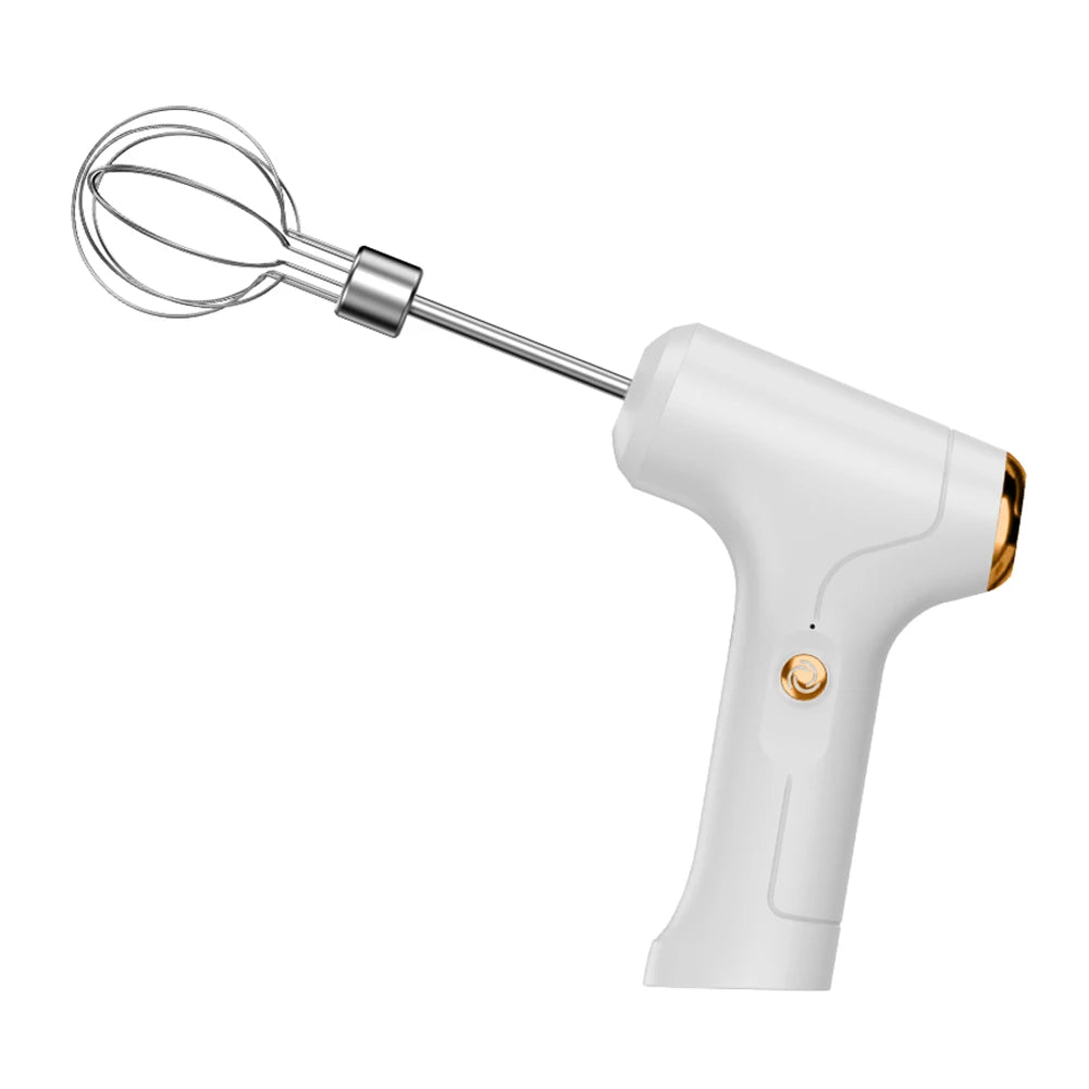 Electric Hand Mixer USB Rechargeable Cordless Food Whisk with Dual Beaters One Touch Control – White