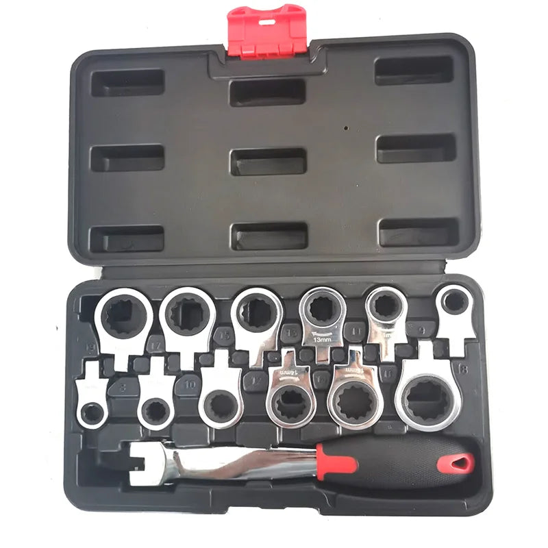 Ratchet Wrench Set Portable Multi Function Chrome Vanadium Steel 13 Piece Interchangeable Head Tool Kit