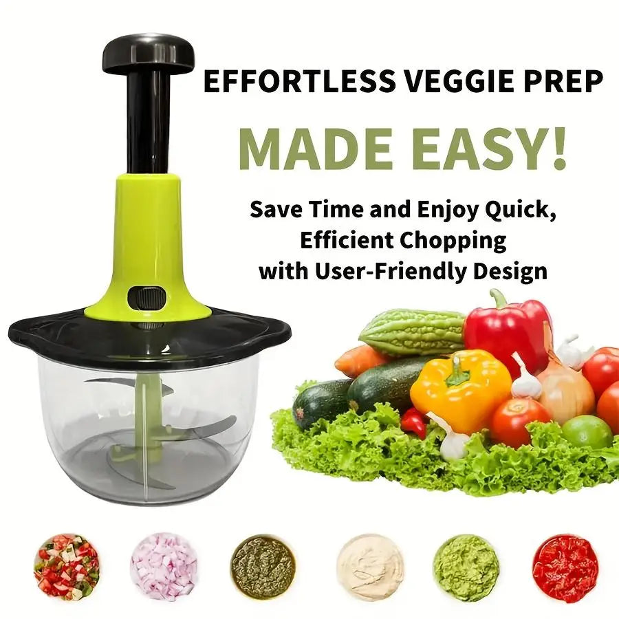 Manual Food Processor Vegetable Garlic Meat Chopper Push Press Kitchen Tool – Blue