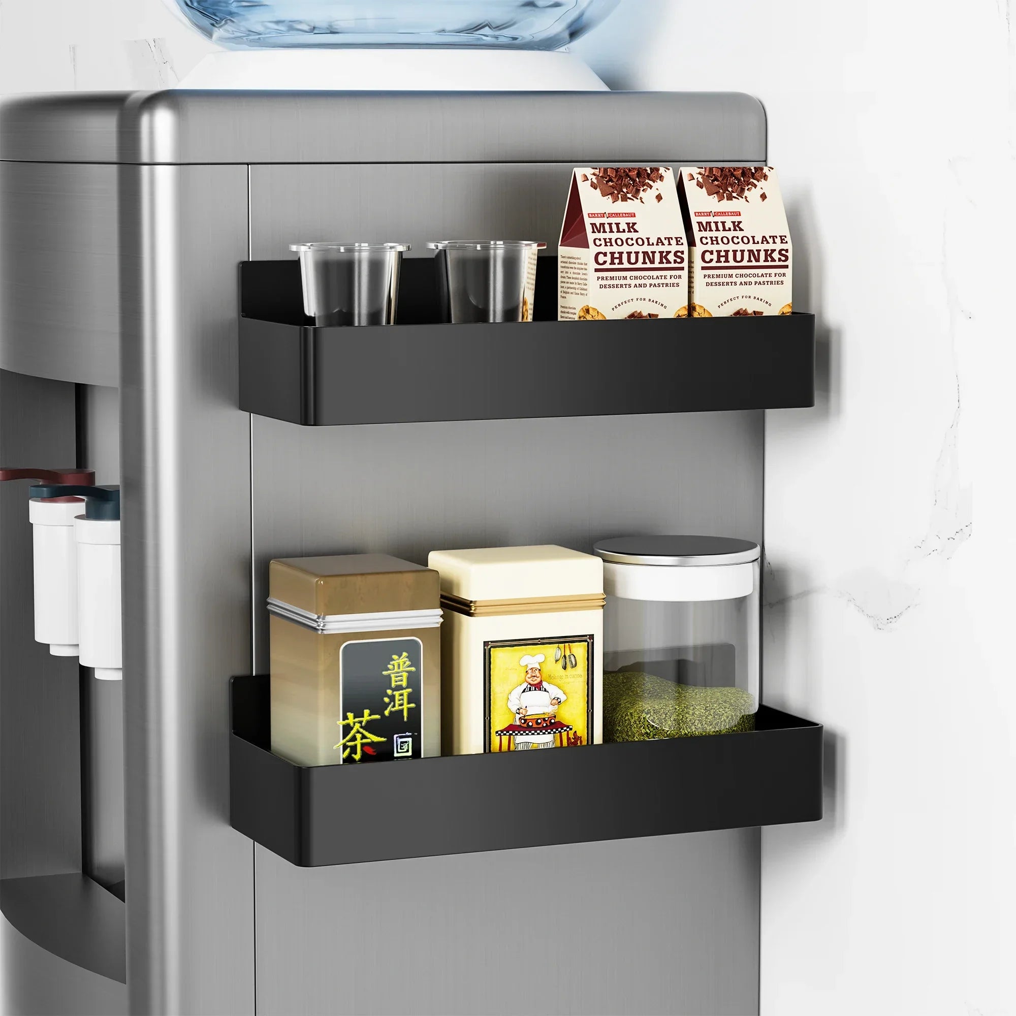 2-Tier Magnetic Refrigerator Storage Shelves Plastic Spice Organizer Rack – White