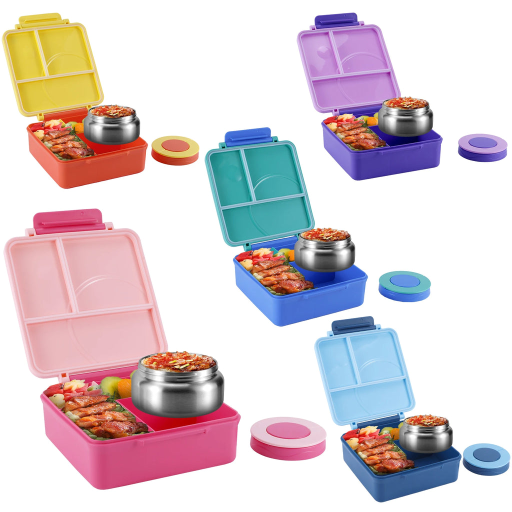 Lunch Box 1.6L 4 Compartment Bento with Insulated Soup Container - Pink