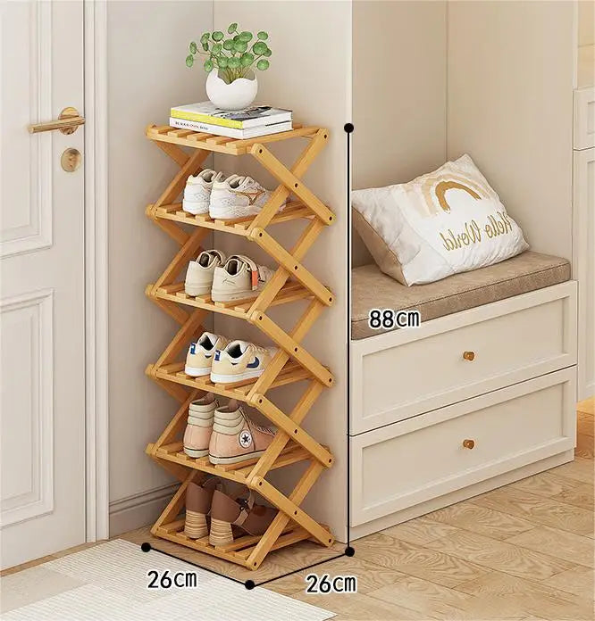 Bamboo Shoe Rack 6 Tier Foldable Installation-Free Storage Shelf for Living Room Bedroom